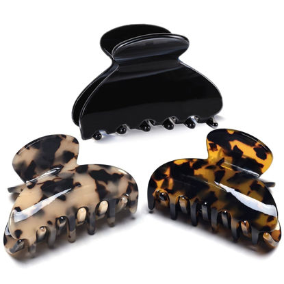 Picture of Medium Claw Hair Clips for Women Girls Tortoise Hair Jaw Clips Celluloid Hair Claw Clamps Leopard Print Hair Clasp 3 Pack Mother's Day Gifts