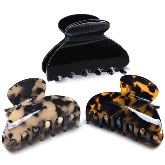 Picture of Medium Claw Hair Clips for Women Girls Tortoise Hair Jaw Clips Celluloid Hair Claw Clamps Leopard Print Hair Clasp 3 Pack Mother's Day Gifts