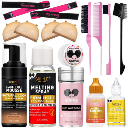 Picture of Lace Tint Lace Melting Hair Mousse for Women's Wigs and Hairpieces - Natural Finishing Tint Spray Tool Set (Medium Brown)