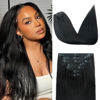 Picture of Yaki Straight Clip in Hair Extensions for Black Women Brazilian Human Hair Extensions 8Pcs Remy Hair Extensions Clip in Human Hair with 18Clips Double Lace Weft 120g 16inch Natural Black