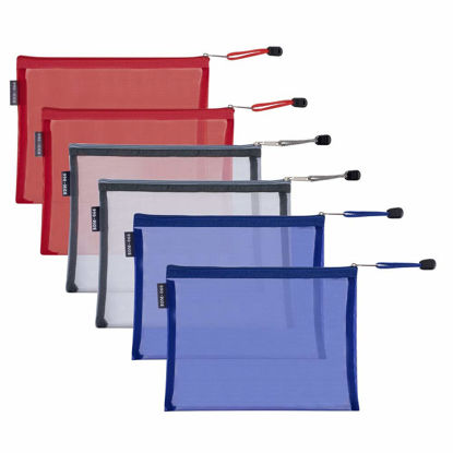 Picture of HRX Package Nylon Mesh Cosmetic Bags Zippered, 6PCS A5 Makeup Travel Cases Organizer Pouches for Purse Diaper Bag Office Stationery (7x9.4 inch)