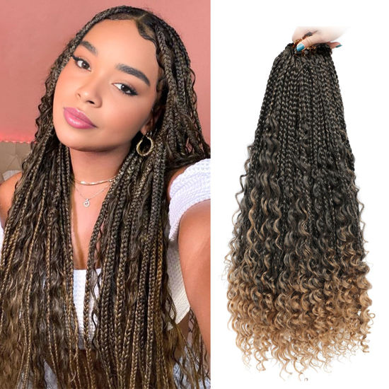Picture of Yewell Goddess Box Braids Crochet Hair 24 Inch Boho Crochet Box Braids, 9 Packs Boho Box Braids Crochet Hair For Black Women Pre Looped Box Braids Crochet Hair (24Inch 9 Packs,T27)