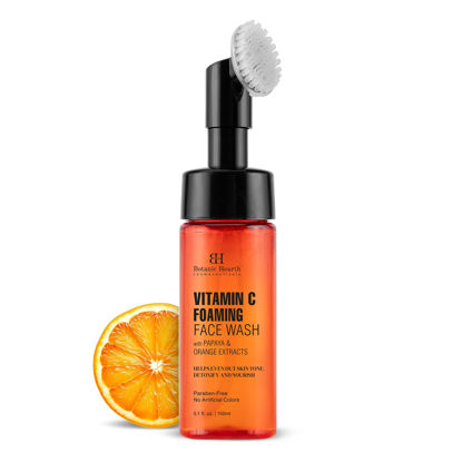 Picture of Botanic Hearth Vitamin C Foaming Face Wash with Papaya & Orange | Extracts Built-In Silicone Brush | For Cleansing & Glowing Skin | Paraben & Sulphate Free | Face Cleanser for Women & Men | 5.1 fl oz