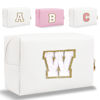 Picture of HENGNI Small Personalized Letter Makeup Bag, Cute PU Leather Chenille Letters Cosmetic Bag Travel Makeup Bag, Preppy Makeup Pouch Travel Organizer Zipper Pouch Organizer for Women and Girls(White-W)