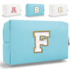 Picture of Small Personalized Initial Letter Makeup Bag, Cute Waterproof PU Leather Chenille Letter Cosmetic Bag Travel Makeup Bag, Preppy Makeup Pouch Toiletry Zipper Pouch Organizer for Women and Girls(Blue-F)