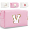 Picture of HENGNI Small Personalized Letter Makeup Bag, Cute PU Leather Chenille Letters Cosmetic Bag Travel Makeup Bag, Preppy Makeup Pouch Travel Organizer Zipper Pouch Organizer for Women and Girls(Pink-V)