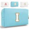 Picture of Small Personalized Initial Letter Makeup Bag, Cute Waterproof PU Leather Chenille Letter Cosmetic Bag Travel Makeup Bag, Preppy Makeup Pouch Toiletry Zipper Pouch Organizer for Women and Girls(Blue-I)