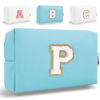 Picture of Small Personalized Initial Letter Makeup Bag, Cute Waterproof PU Leather Chenille Letter Cosmetic Bag Travel Makeup Bag, Preppy Makeup Pouch Toiletry Zipper Pouch Organizer for Women and Girls(Blue-P)