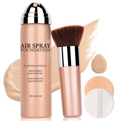 Picture of QIUFSSE Magic Minerals Airbrush Foundation Full Coverage Foundation for Smooth Nude Finish,Moisturizing Airbrush Flawless Setting Spray Waterproof Foundation with Brush and 2 Powder Puffs (03 Nude)