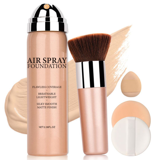 Picture of QIUFSSE Magic Minerals Airbrush Foundation Full Coverage Foundation for Smooth Nude Finish,Moisturizing Airbrush Flawless Setting Spray Waterproof Foundation with Brush and 2 Powder Puffs (03 Nude)