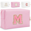 Picture of Small Personalized Initial Letter Makeup Bag, Cute Waterproof PU Leather Chenille Letter Cosmetic Bag Travel Makeup Bag, Preppy Makeup Pouch Toiletry Zipper Pouch Organizer for Women and Girls(Pink-M