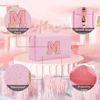 Picture of Small Personalized Initial Letter Makeup Bag, Cute Waterproof PU Leather Chenille Letter Cosmetic Bag Travel Makeup Bag, Preppy Makeup Pouch Toiletry Zipper Pouch Organizer for Women and Girls(Pink-M