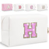 Picture of Glitter Initial Letter Makeup Bag, Small Personalized Sequins Letters PU Leather Cosmetic Bag Portable Waterproof Makeup Zipper Pouch, Shine Handbag Organizer Travel Bag Gifts for Women&Girls(White-H)