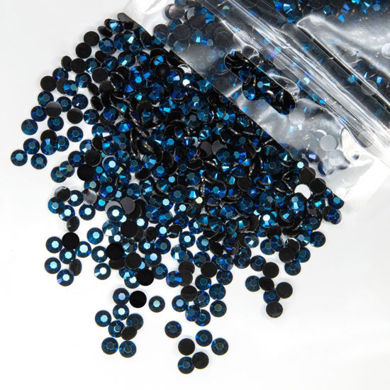 Picture of qiipii 1550PCS 5mm Ink Blue Resin Rhinestones for Crafting Montana Blue Flatback Jelly Resin Stones Bulk SS20 Non-Hotfix Black Navy Blue Diamonds Gems for Nails Face Makeup Tumblers DIY Crafts Decor