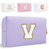 Picture of Small Personalized Initial Letter Makeup Bag, Cute Waterproof PU Leather Chenille Letter Cosmetic Bag Travel Makeup Bag, Preppy Makeup Pouch Toiletry Zipper Pouch Organizer for Women and Girls(PL-V