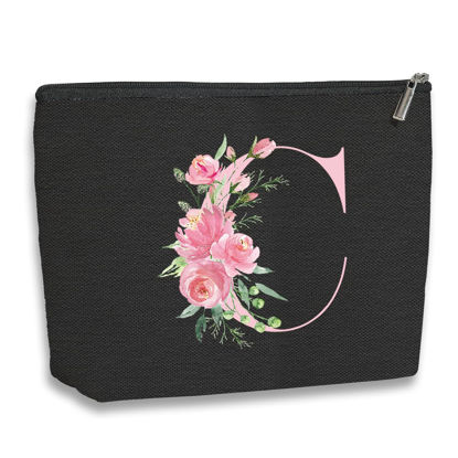 Picture of kdxpbpz A-Z Personalized Cosmetic Bag Monogrammed Makeup Bags Bridesmaid Gifts Custom Toiletry Pouch Gifts for Women Mom Best Friend Sister Bride Bridesmaid (C)
