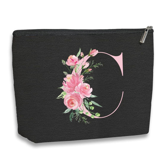 Picture of kdxpbpz A-Z Personalized Cosmetic Bag Monogrammed Makeup Bags Bridesmaid Gifts Custom Toiletry Pouch Gifts for Women Mom Best Friend Sister Bride Bridesmaid (C)