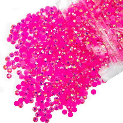Picture of qiipii 620PCS 6mm Hot Pink AB Resin Rhinestones Rose Pink AB Flatback Jelly Resin Stones Bulk SS30 Diamonds Gems Charms for Nails Face Eyes Makeup Mugs Tumblers Bottles DIY Crafts Decor Shoes Clothes