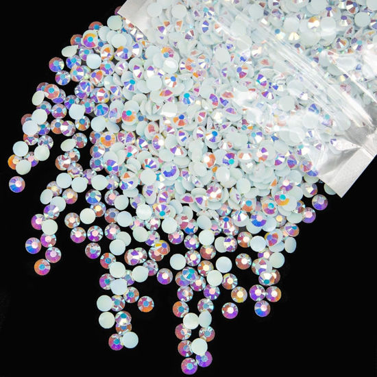 Picture of qiipii 620PCS 6mm White Ab Resin Rhinestones Flatback Jelly Resin Stones Bulk SS30 Diamonds Gems Jewels Charms Supplies for Nails Face Eyes Makeup Body Tumblers Bottles Mugs DIY Crafts Shoes Clothes