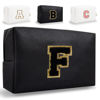 Picture of Small Personalized Initial Letter Makeup Bag, Cute Waterproof PU Leather Chenille Letter Cosmetic Bag Travel Makeup Bag, Preppy Makeup Pouch Toiletry Zipper Pouch Organizer for Women and Girls(Black-F