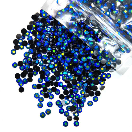 Picture of qiipii 1550PCS 5mm Sapphire Blue AB Resin Rhinestones for Crafting Dark Blue Flatback Jelly Resin Stones Bulk SS20 Non-Hotfix Black Blue Diamonds Gems for Nails Face Makeup Tumblers DIY Crafts Decor