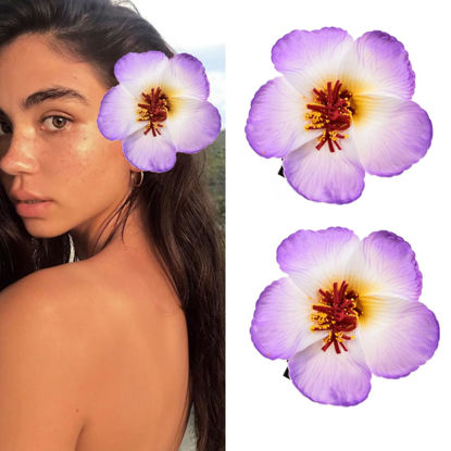 Picture of Love Sweety 2pc Hawaiian Plumeria Hair Clips Galsang Flower Barrettes for Beach Party(Purple)