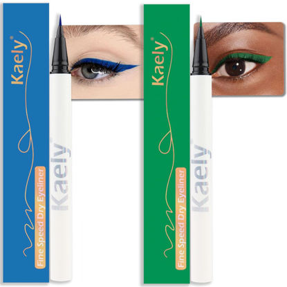 Picture of evpct 2Pcs Blue Dark Green Waterproof Colored Eyeliner Liquid Eye Liner Set Long Lasiting Fine Speed Dry Colorful Liquid Eyeliner lapiz delineador de ojos contra el agua blanco para ojos de colores
