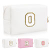Picture of Personalized Initial Letter Patch Makeup Bag, Preppy Portable Chenille Letter Cosmetic Bag with Zipper, PU Leather Waterproof Travel Toiletry Bag Monogram Make Up Pouch for Women Girls(Letter O)