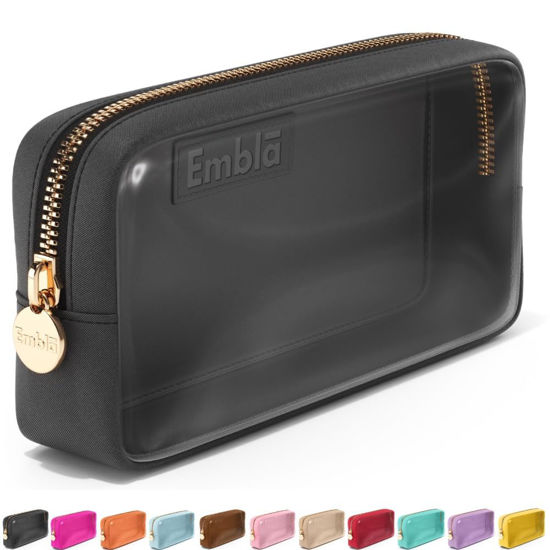 Picture of Embla Clear Cosmetic Bag Makeup Case, Clear Zipper Make Up Pouch and Toiletry Travel Tote, Cute Skincare Pouches for Women Girls, Preppy Purse Cosmetic Organizer, Small Makeup Bags, Black