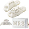 Picture of Tkifoda Bride To Be Gift Set Bride Makeup Bag I Do Bride Slippers Bride Robe Bride Hair Clip Bride Gifts Wedding Gifts (Slippers+Makeup Bag+Clip)