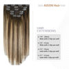 Picture of Aison Caramel Clip in Extensions Real Human Hair Chocolate Brown Balayage Caramel Blonde 12 Inch 70g Brown Highlights Hair Extensions Clip ins Ombre Hair Extensions Clip in