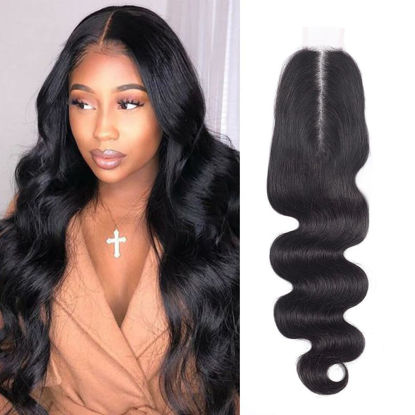 Picture of 2 By 6 Lace Closure Human Hair Closure HD Transparent Body Wave 2x6 Lace Closure Middle Part Human Hair Kim K Closure With Baby Hair (18 inch, 2x6 Closure)