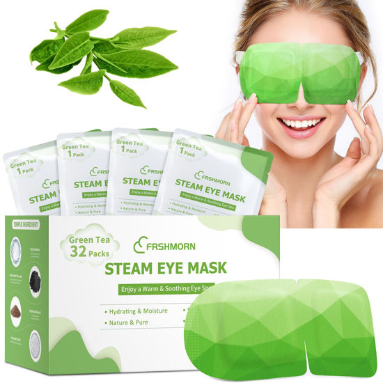 Picture of FRSHMORN Steam Eye Mask, Heated Eye Mask for Sleep, Warm Compress for Eyes, Self Heating Disposal Eye Mask Comfortable Sleep Mask for Home, Office, Spa, Travel Essentials (Green Tea, 32 Packs)