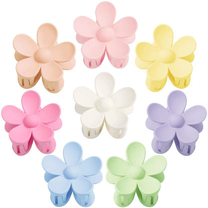 Picture of Flower Hair Clips 8PCS, Large Claw Clips for Women Girls Thick Thin Hair, Strong Hold Nonslip Big Dasiy Jaw Clamps Matte Hair Accessories 8 Colors