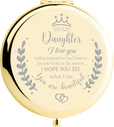 Picture of Soulpetals Daughter Gifts Compact Mirror for Daughter from Dad Mom, Daughter Birthday Gifts for Daughter Engraved Makeup Mirror for Daughter