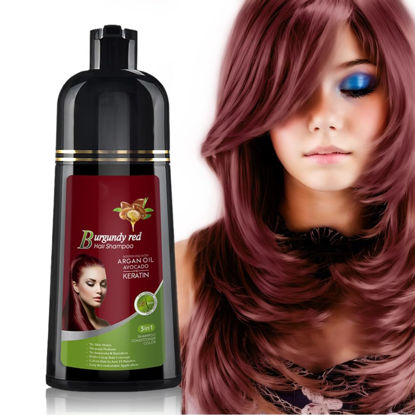 Picture of Joyful Young Natural Hair Dye Shampoo 3 IN 1, Hair Color for Gray Hair Coverage, Hair Coloring Shampoo for Women, Color Shampoo Beard Dye for Men, Vegan Ammonia Free Hair Shampoo (BURGUNDY RED)