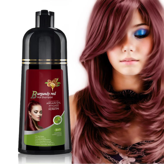Picture of Joyful Young Natural Hair Dye Shampoo 3 IN 1, Hair Color for Gray Hair Coverage, Hair Coloring Shampoo for Women, Color Shampoo Beard Dye for Men, Vegan Ammonia Free Hair Shampoo (BURGUNDY RED)