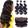 Picture of Amella Hair 10A Brazilian Body Wave Frontal(18" 20" 22"+16"13x4 Frontal) 3 Bundles with Frontal Ear to Ear Lace Frontal Closure Free Part with Bundles Brazilian Body Wave Frontal Natural Black Color