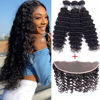 Picture of Amella Hair Brazilian Deep Wave Brazilian Virgin Hair Bundles with Frontal (18 20 22+16Frontal) 8A Deep Wave 3 Bundles with 13×4 Ear to Ear Lace Frontal Closure Pre Plucked Frontal and remy Human Hair