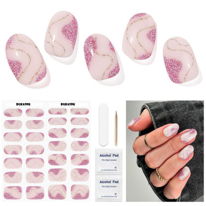 Picture of DUKASOU Semi Cured Gel Nail Strips, 28 pcs Gel Nail Strips Work with Any UV Lamp, Long Lasting Gel Nail Stickers Full Nail Wraps, Salon Quality, Easy to Apply(Bling)