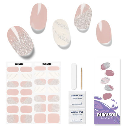 Picture of DUKASOU Semi Cured Gel Nail Strips, 28 pcs Creamy Rose Gel Nail Strips UV Need, Long Lasting Gel Nail Stickers Full Nail Wraps for Women Girls Kids DIY DIY Decoration Birthday Party Gift