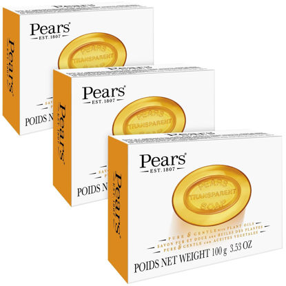 Picture of Pears Soap, Face & Body Soap, Amber - Pure & Gentle Transparent Bar Soap, Moisturizing Glycerin Soap with Natural Oils for Pampered, Glowing Skin, 3.53 Oz (Pack of 3)