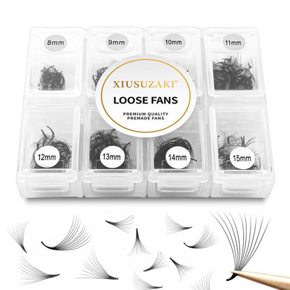 Picture of Premade Fans Eyelash Extensions 600 Fans 10D Premade Lash Fans Volume Lash Extensions 0.07 Thickness Eyelash Extension D Curl Mix 8-15mm Fluffy Soft Handmade Loose Fan(600Fans-10D-0.07-D,8-15mm)