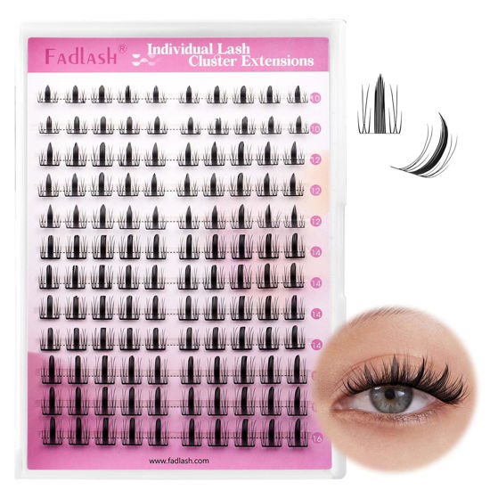 Picture of FADLASH Lash Clusters DIY Lash Extensions 10-16mm Eyelash Clusters Wispy Cluster Lashes Natural Look Individual Lashes Thin Band Cluster Eyelash Extensions Volume (XYT)