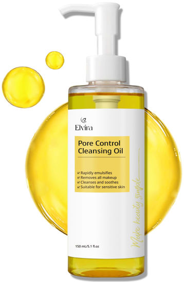 Picture of Elvira Pore Control Cleansing Oil, Makeup Remover for Sensitive, Oil Cleanser for Face, Blackhead Removal, Korean Skin care, Hydrating, Fragrance-Free