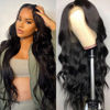 Picture of FASCARA 34inch 180% Density Body Wave Lace Front Wigs Human Hair 13x4 Transparent Lace Frontal Wigs for Black Women Glueless Wig Human Hair Pre Plucked Natural Color