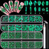Picture of 3220Pcs Emerald Green Glass Nail Rhinestones 120Pcs Multi Shapes Flatback Gems Crystal + 3100Pcs 1.5-4mm Round Beads, Manicure Diomand Jewelry Gemstone for Nail Design Makeup Acrylic Nails Decoration