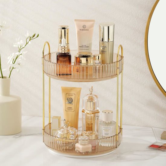 Picture of Rotating Makeup Organizer for Vanity 2 Tier,(Gold)