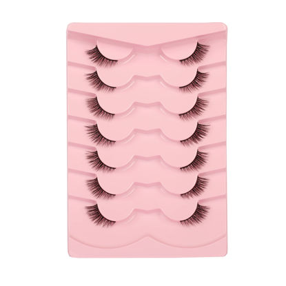 Picture of Gmagictobo Flase Eyelashes Natural Half Cat Eye Lashes Pack Short Wispy Fake Eyelashes Soft Strips Fake Eye Lashes 7 Pairs