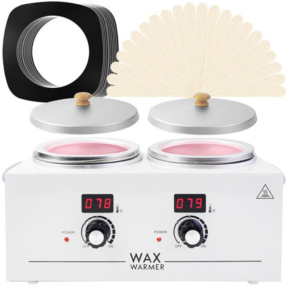 Picture of Portable Wax Warmer Machine for Painless Hair Removal, Women Men Professional Wax Heater with Adjustable Temperature Set,20pcs Wax Sticks (White - Double Pots-Digital)